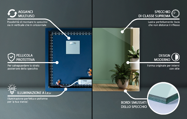 Rechthoekige LED-spiegel 70x50 cm