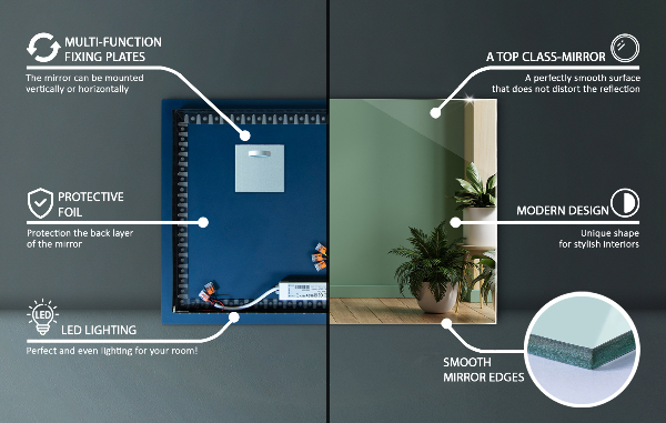 Rechthoekige spiegel met LED-achtergrondverlichting 80x60 cm