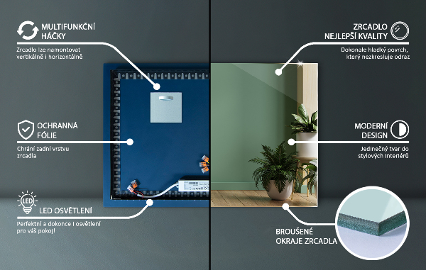 Rechthoekige spiegel met LED-achtergrondverlichting 80x60 cm