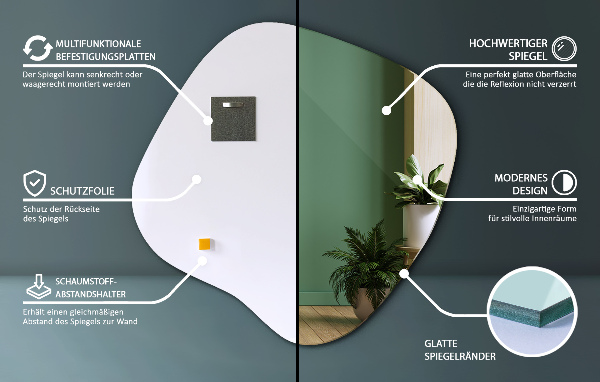 Spiegel asymmetrische spetter origineel 48x48 cm