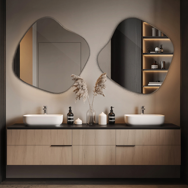 Spiegel asymmetrische spetter origineel 68x67 cm