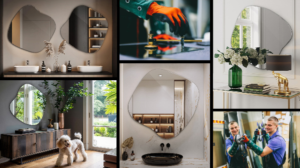 Spiegel asymmetrische spetter origineel 68x67 cm