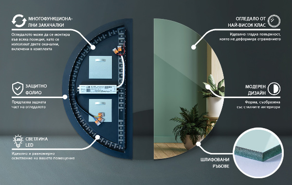 Halfronde led spiegel met verlichting 25x50 cm
