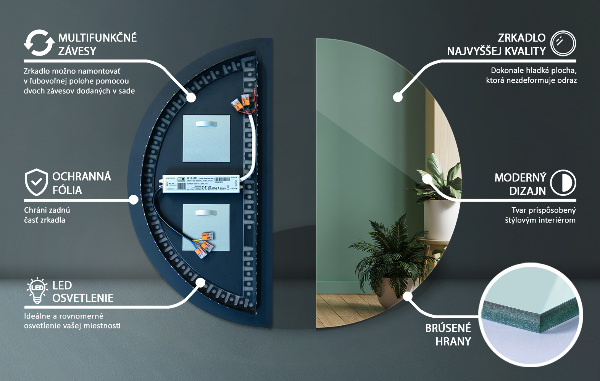 Halfronde spiegel met verlichting 35x70 cm