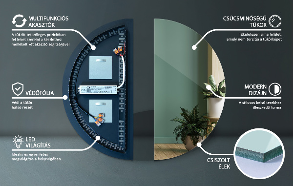 Halfronde led spiegel met verlichting 40x80 cm