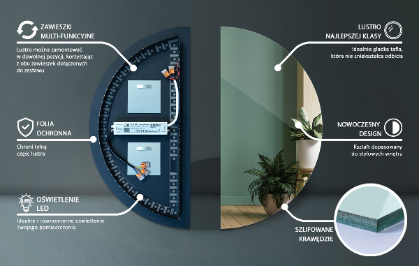 Halfronde spiegel met verlichting 45x90 cm