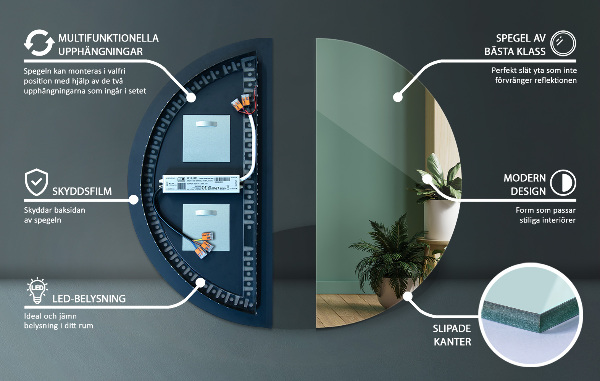 Halfronde spiegel met verlichting 45x90 cm