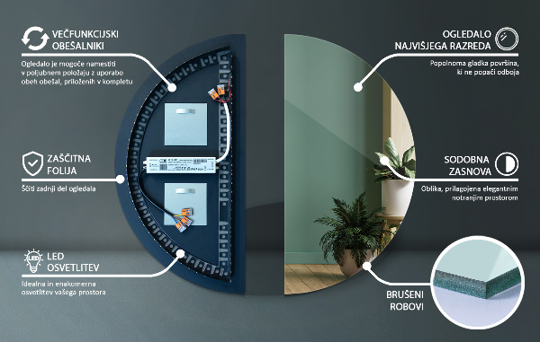 Halfronde spiegel met verlichting 45x90 cm