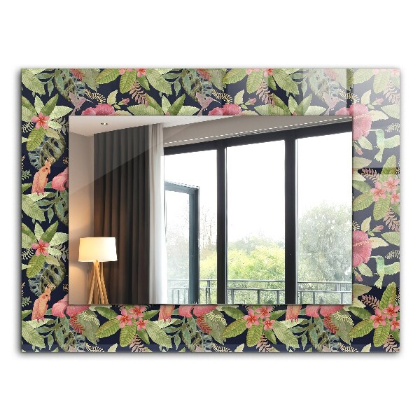 Spiegel met print Bloemen en vogels