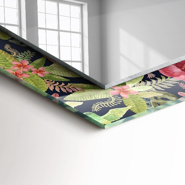 Spiegel met print Bloemen en vogels