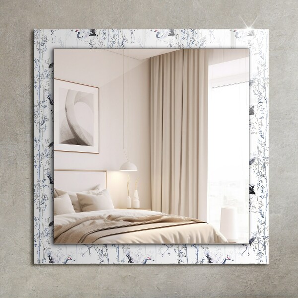 Spiegel lijst met print Kraanvogels en bamboe