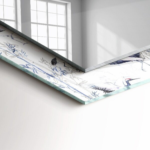 Spiegel lijst met print Kraanvogels en bamboe