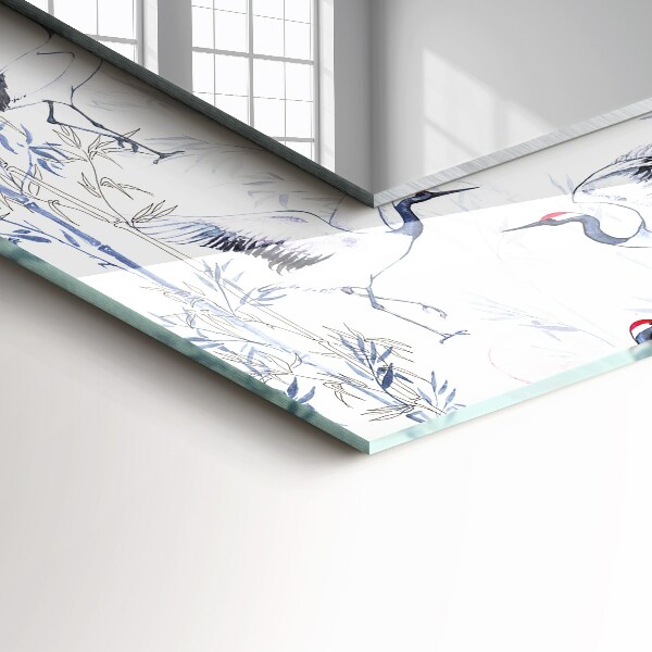 Spiegel lijst met print Kraanvogels en bamboe