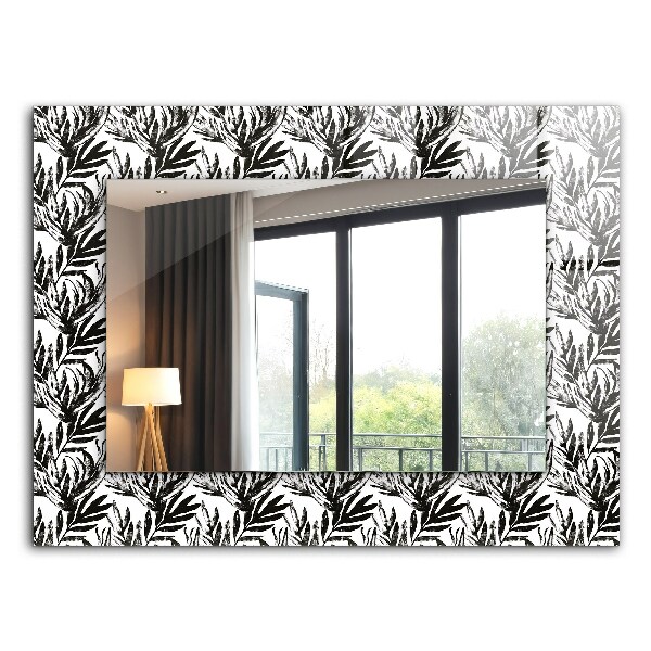 Wandspiegel decoratieve print Zwart-witte bladeren