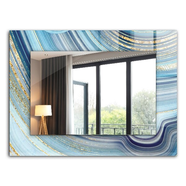 Spiegel lijst met print Blauwe abstracte golven