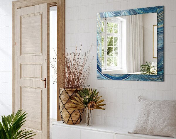 Spiegel lijst met print Blauwe abstracte golven