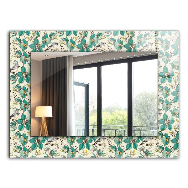 Spiegel met print Vogels en bloemen