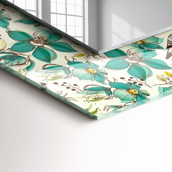 Spiegel met print Vogels en bloemen