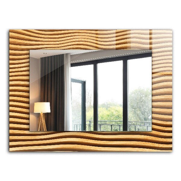 Wandspiegel met print Golven in hout