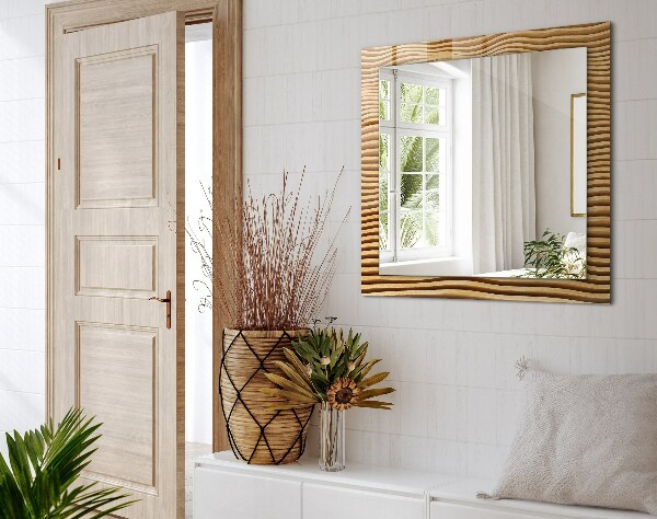 Wandspiegel met print Golven in hout