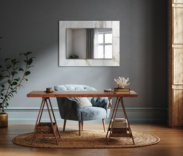 Spiegel met bedrukte lijst Witte marmer motieven