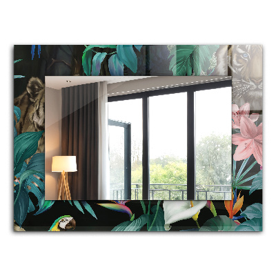 Bedrukte spiegel Papegaaien met een tijger in de jungle