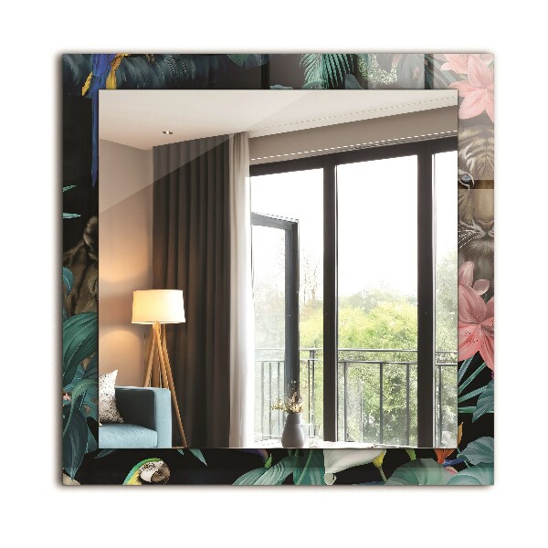 Bedrukte spiegel Papegaaien met een tijger in de jungle