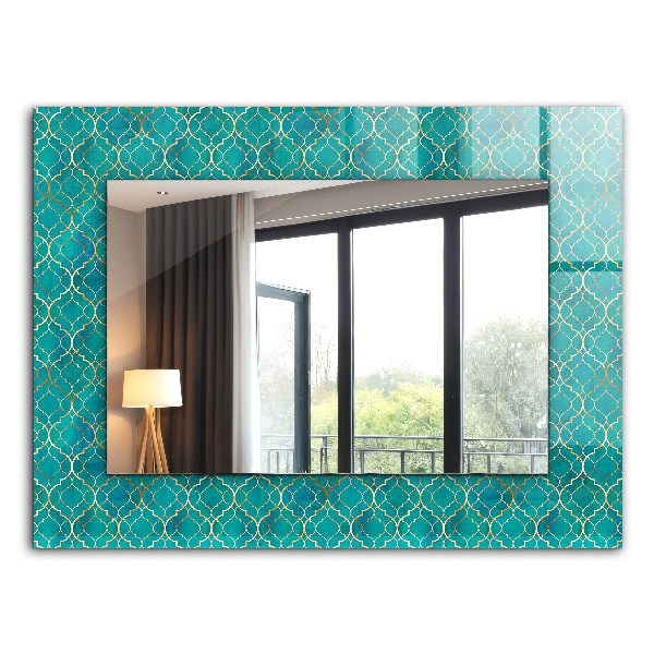 Spiegel met print Groen geometrisch patroon