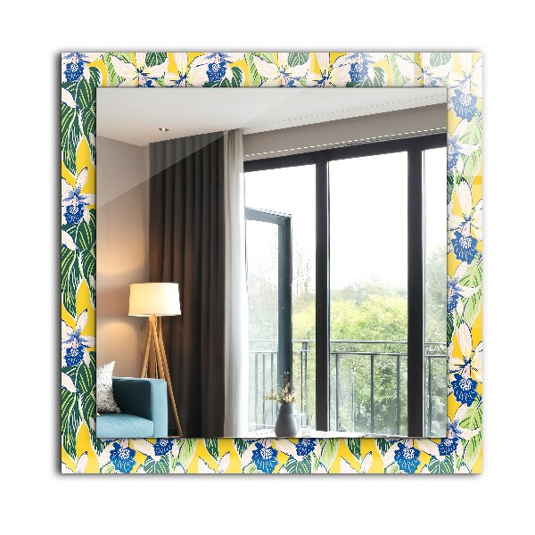 Spiegel met bedrukte lijst Bloemen en bladeren