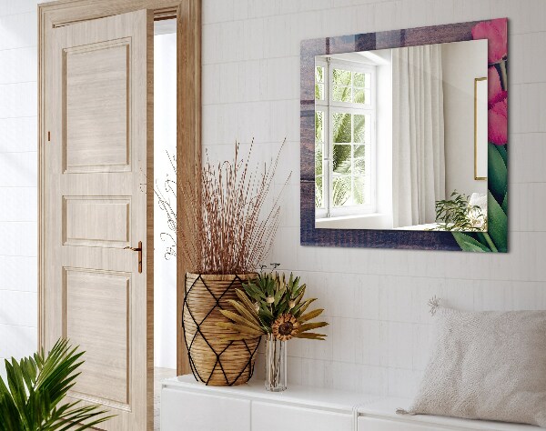 Spiegel met decoratie Hout met roze tulpen