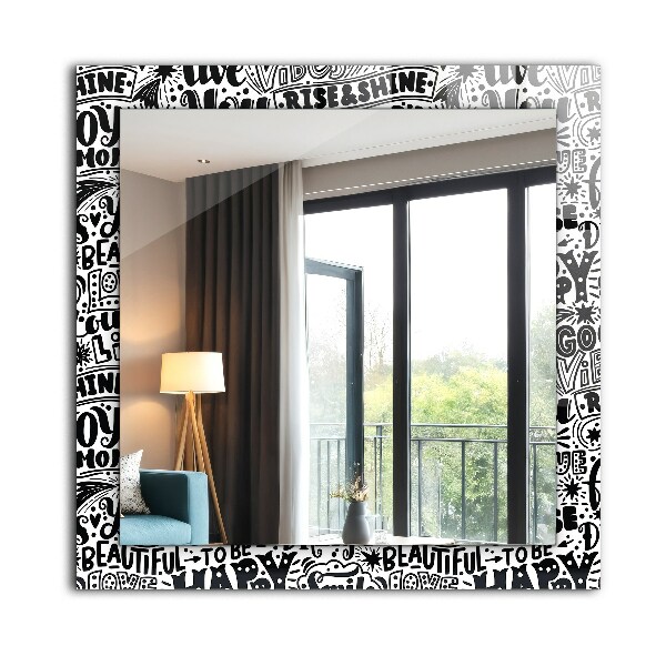 Spiegel lijst met print Diagonale lijnen op hout