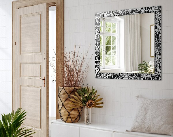 Spiegel lijst met print Diagonale lijnen op hout