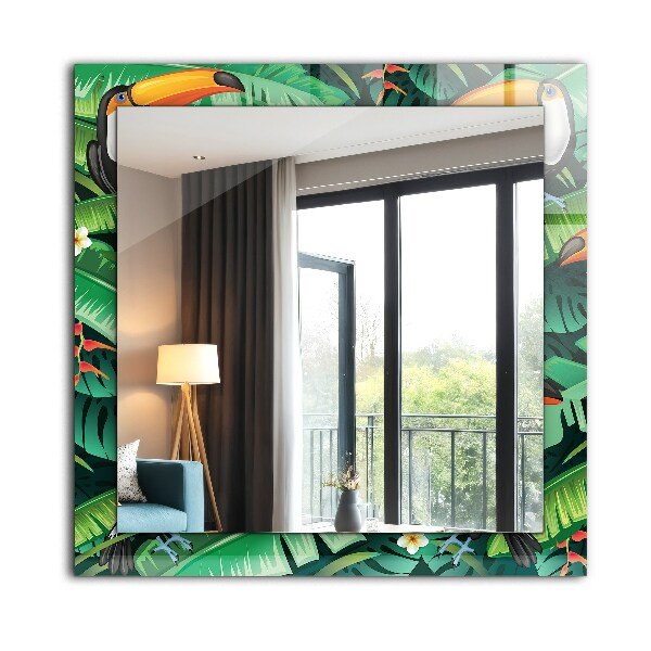 Spiegel met bedrukte lijst Geometrisch patroon in turkoois