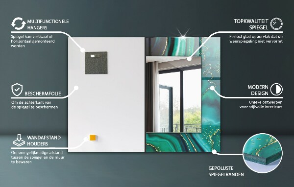Spiegel lijst met print Geometrisch patroon in been