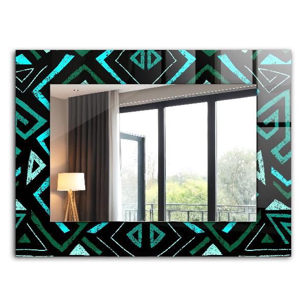 Spiegel lijst met print Geometrische motieven in turquoise
