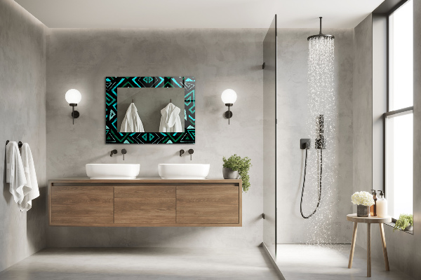 Spiegel lijst met print Geometrische motieven in turquoise