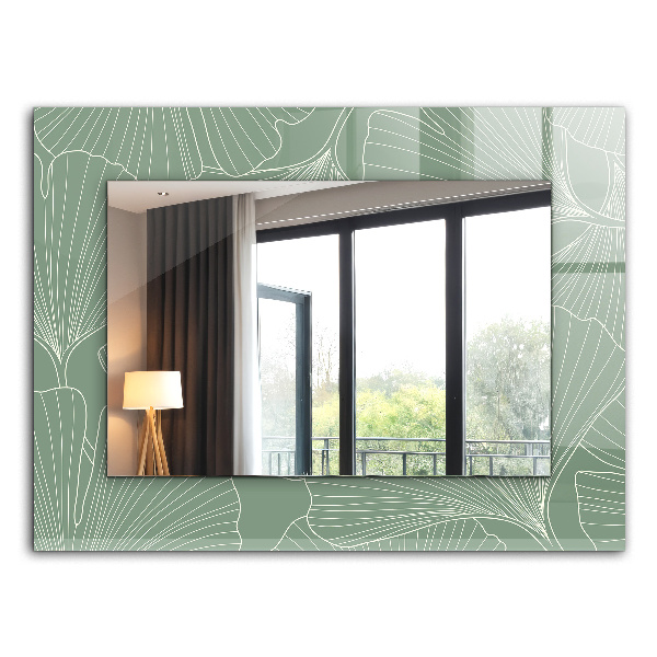 Wandspiegel met print Ginkgo mist
