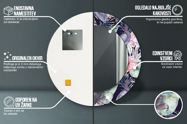 Ronde spiegel met bedrukte lijst Reigers vogels