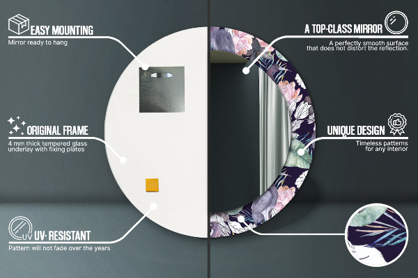 Ronde spiegel met bedrukte lijst Reigers vogels