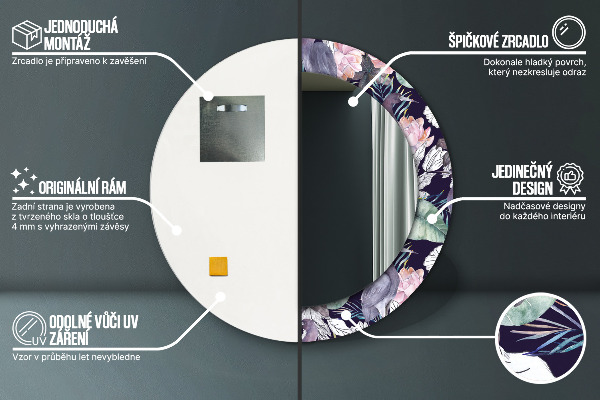 Ronde spiegel met bedrukte lijst Reigers vogels
