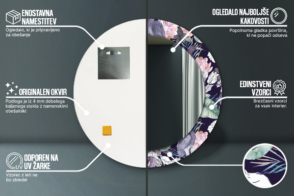 Ronde spiegel met bedrukte lijst Reigers vogels