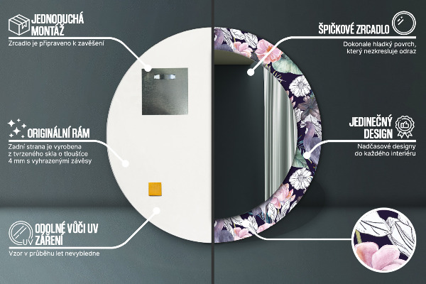 Ronde spiegel met bedrukte lijst Reigers vogels