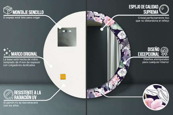 Ronde spiegel met bedrukte lijst Reigers vogels