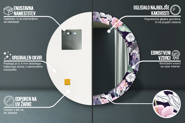 Ronde spiegel met bedrukte lijst Reigers vogels