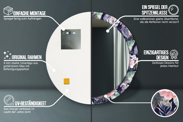 Ronde spiegel met bedrukte lijst Reigers vogels