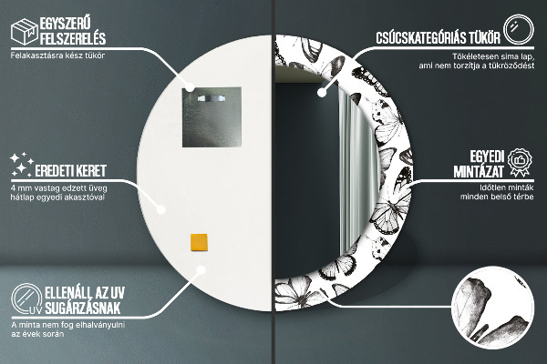 Ronde wandspiegel met print Vlinder