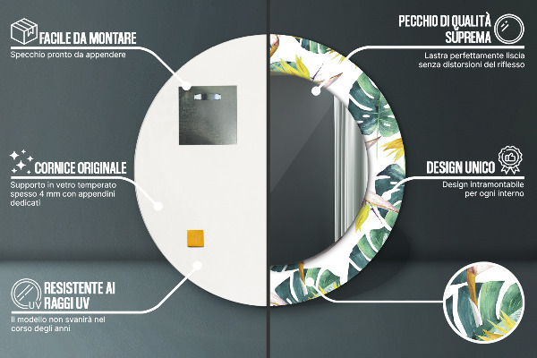 Bedrukte ronde spiegel Tropische bladeren