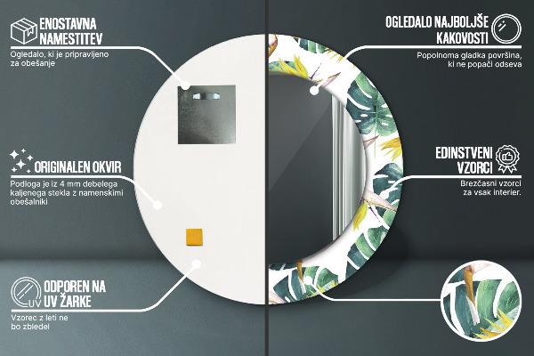 Bedrukte ronde spiegel Tropische bladeren