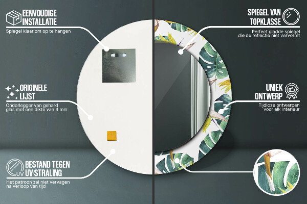 Bedrukte ronde spiegel Tropische bladeren