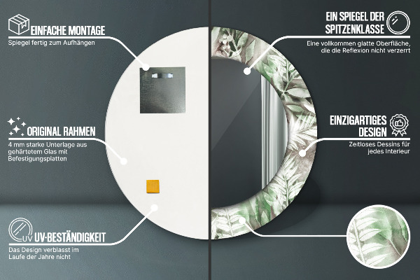 Ronde spiegel met decoratie Aquarel bladeren